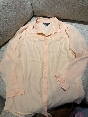 American Eagle Outfitters Peach Button-Down Blouse